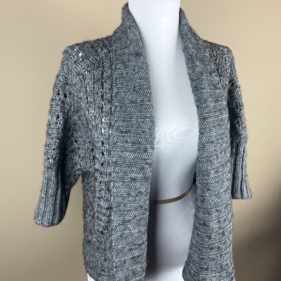Express Women's Elbow Sleeve Open Knit Cardigan Sweater Size S Heathered Gray - Picture 1 of 7